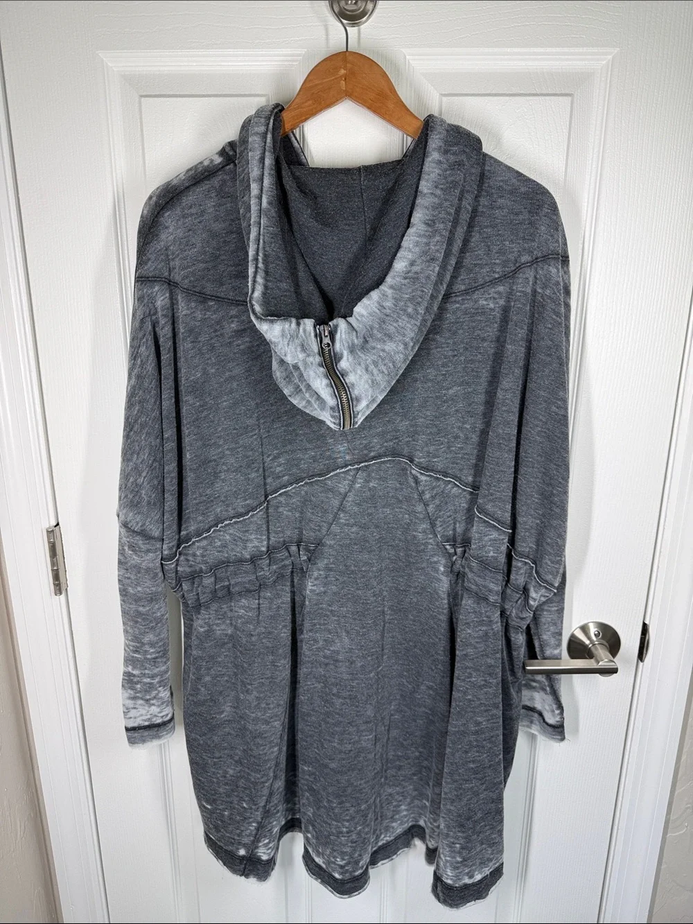 Free People zip front zip hoodie gray distressed sweatshirt size medium